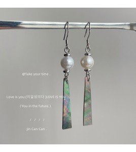 HELN124100375 新中式鮑魚貝手作設計感925銀針耳飾新款貝殼耳環2024年文藝飾品