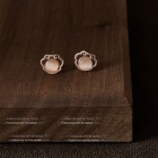 HELN124100376 如意平安長命鎖玻璃貓眼石925銀針迷你版玫瑰金耳釘女 新款耳飾