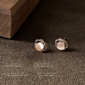 HELN124100376 如意平安長命鎖玻璃貓眼石925銀針迷你版玫瑰金耳釘女 新款耳飾