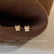 HELN124100377 迷你可愛小貓咪925銀針鍍14K耳釘小清新耳飾簡約百搭小飾品女