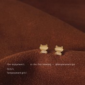 HELN124100377 迷你可愛小貓咪925銀針鍍14K耳釘小清新耳飾簡約百搭小飾品女