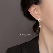 HELN124100380 設計師款~森系小清新甜美可愛蝴蝶小蘑菇天然石耳環925銀針耳飾女