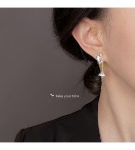 HELN124100380 Designer model ~ forest style small fresh sweet cute butterfly small mushroom natural stone earrings 925 silver needle earrings for women