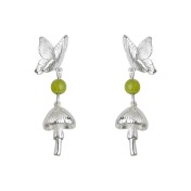 HELN124100380 設計師款~森系小清新甜美可愛蝴蝶小蘑菇天然石耳環925銀針耳飾女