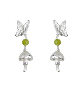HELN124100380 設計師款~森系小清新甜美可愛蝴蝶小蘑菇天然石耳環925銀針耳飾女