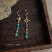 HELN124100381 復古新中式長款合成松石石手工流蘇耳環氣質新款飾品