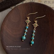 HELN124100381 復古新中式長款合成松石石手工流蘇耳環氣質新款飾品