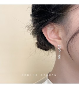 HELN124100382 微鑲鋯石輕奢風簡約日常通勤款個性設計繩結耳飾氣質時尚耳環