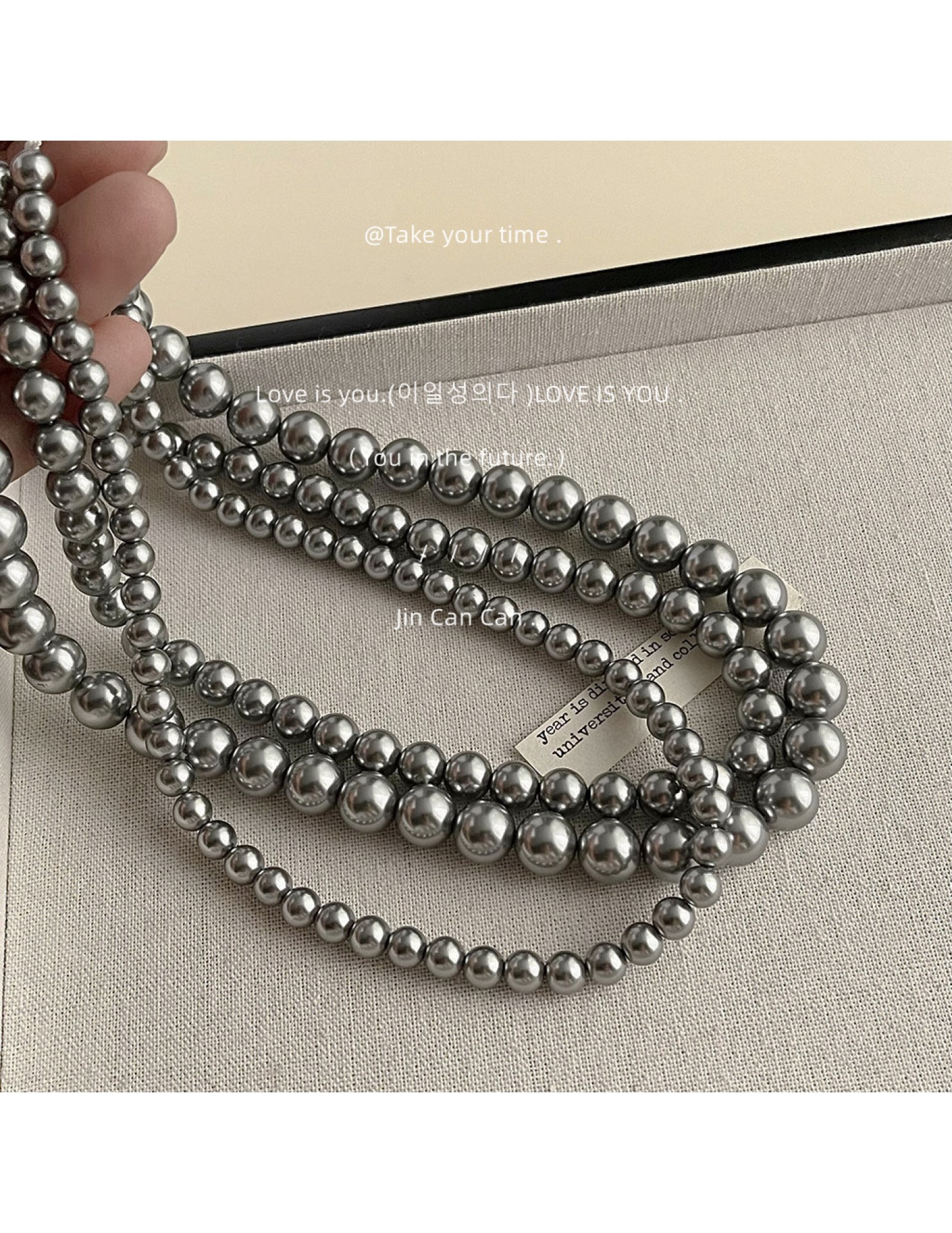 HELN124100383 珍珠質感正圓高級感小眾真多麻灰色珍珠項鏈氣質輕奢風頸鏈女