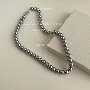 HELN124100383 珍珠質感正圓高級感小眾真多麻灰色珍珠項鏈氣質輕奢風頸鏈女