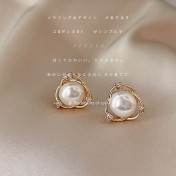 HELN124100385 淡水珍珠微鑲鋯石925銀針鍍14K幾何交叉個性耳釘簡約耳飾耳環