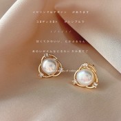 HELN124100385 淡水珍珠微鑲鋯石925銀針鍍14K幾何交叉個性耳釘簡約耳飾耳環