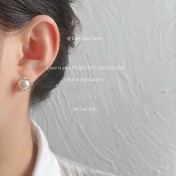 HELN124100385 淡水珍珠微鑲鋯石925銀針鍍14K幾何交叉個性耳釘簡約耳飾耳環