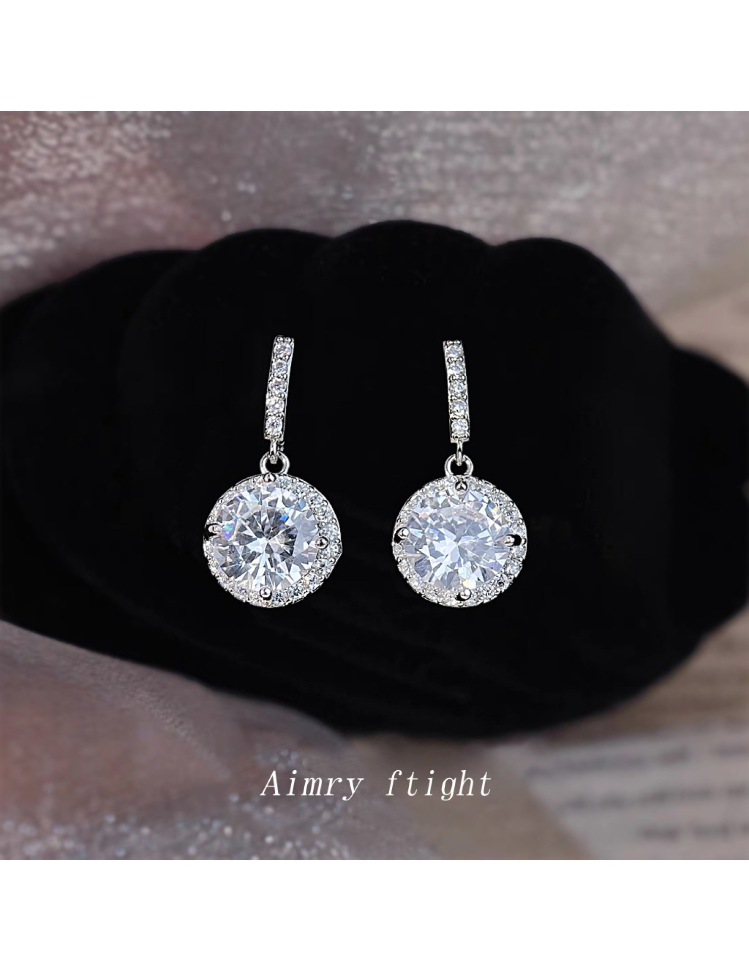 HELN124100387 鑲嵌鋯石圓形時尚高級感925銀針新款優雅耳飾 耳環