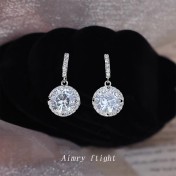 HELN124100387 鑲嵌鋯石圓形時尚高級感925銀針新款優雅耳飾 耳環
