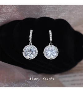 HELN124100387 鑲嵌鋯石圓形時尚高級感925銀針新款優雅耳飾 耳環