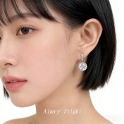 HELN124100387 鑲嵌鋯石圓形時尚高級感925銀針新款優雅耳飾 耳環