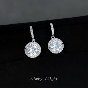 HELN124100387 鑲嵌鋯石圓形時尚高級感925銀針新款優雅耳飾 耳環