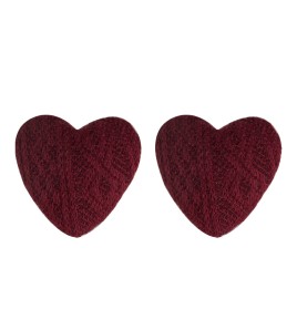 HELN124100388 文藝復古毛線質感酒紅色氣質港風心形愛心耳釘女新款秋冬
