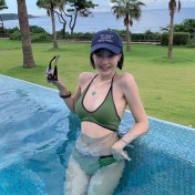 HSPN129100003 橄欖綠撞色黑邊掛脖分體泳衣度假溫泉高顏值島嶼出片