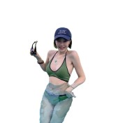 HSPN129100003 橄欖綠撞色黑邊掛脖分體泳衣度假溫泉高顏值島嶼出片