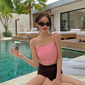 HSPN129100004 海鹽蘇打水吊帶高腰三角褲分體遮肉顯瘦海邊度假泳衣高顏值顯白