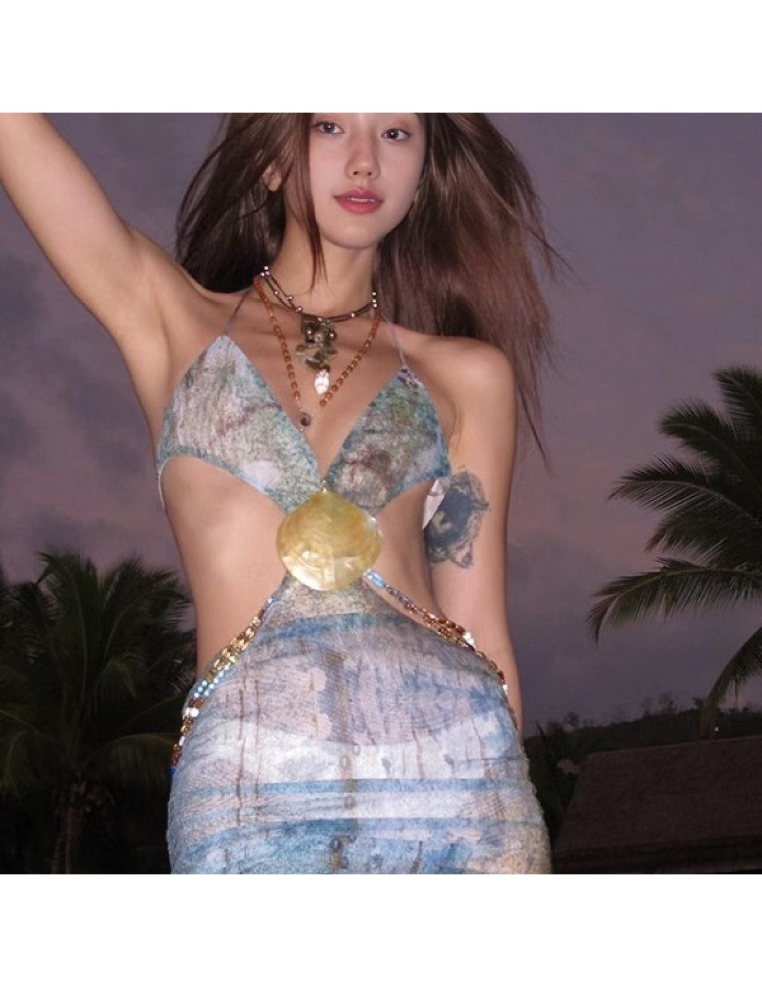 HSPN129100006 海妖復古部落風度假性感辣妹比基尼長裙高級小眾