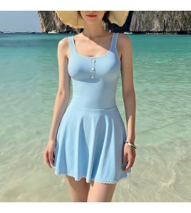 HSPN204100002 法式簡約刺繡鉤邊韓系度假泳衣溫泉沙灘無邊泳池兩件套