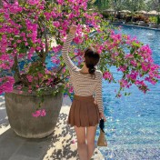 HSPN204100003 韓系簡約條紋吊帶分體短裙泳衣淑女保守遮肉溫泉度假三件套