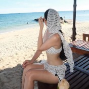 HSPN205100005 復古甜心公主波點蛋糕裙四件套度假溫泉顯瘦性感泳衣 