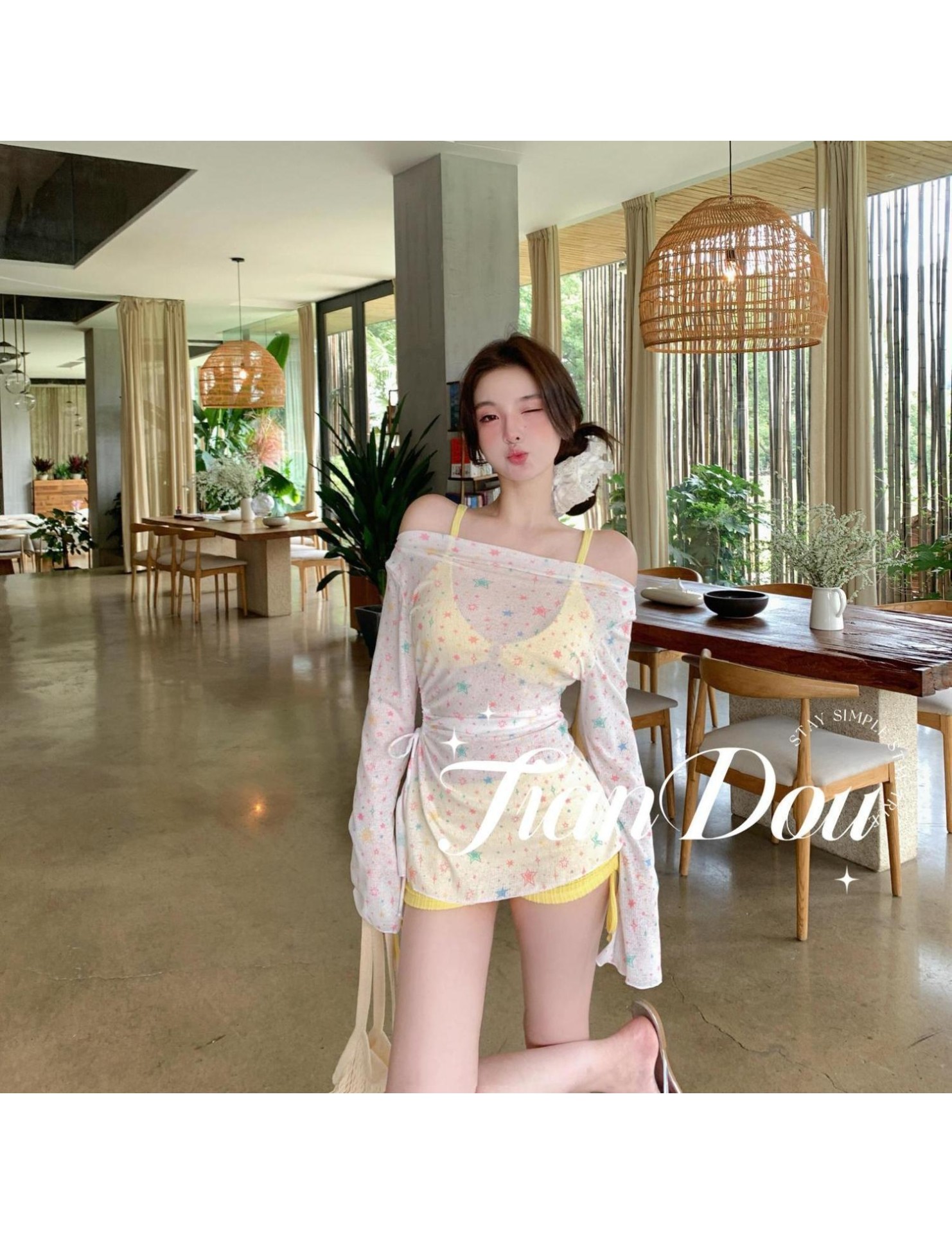 HSPN205100006 檸檬沙冰韓系比基尼甜辣風掛脖三件式海島泳衣