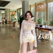 HSPN205100006 檸檬沙冰韓系比基尼甜辣風掛脖三件式海島泳衣