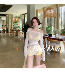 HSPN205100006 檸檬沙冰韓系比基尼甜辣風掛脖三件式海島泳衣