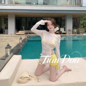 HSPN205100006 檸檬沙冰韓系比基尼甜辣風掛脖三件式海島泳衣