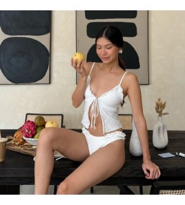 HSPN205A100002 韓系木耳邊鏤空性感沙灘度假分體泳衣