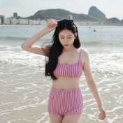 HSPN207100002 2026簡約條紋分體泳衣百搭出片島嶼溫泉韓女氣質高級小眾