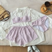 HSPN207100003 海鹽甜心比基尼藍白條紋海島度假分體泳衣