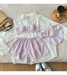 HSPN207100003 海鹽甜心比基尼藍白條紋海島度假分體泳衣