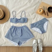 HSPN207100003 海鹽甜心比基尼藍白條紋海島度假分體泳衣