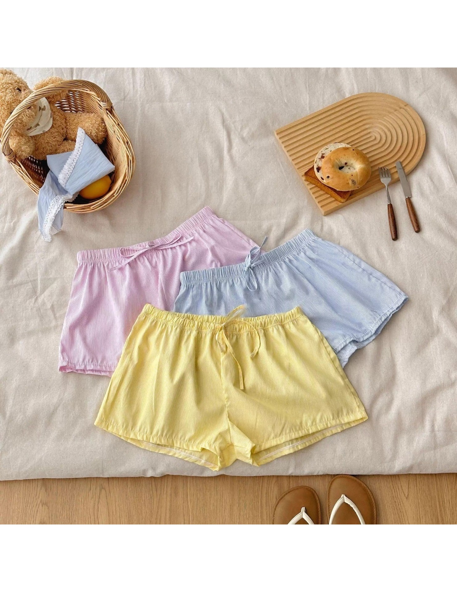 HSPN207100005 沙灘短褲條紋松緊抽繩休閑短褲速干沙灘褲 