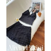 HSPN207A100003 復古波點吊帶木耳邊裙式分體泳衣度假溫泉顯白小眾超出片泳衣