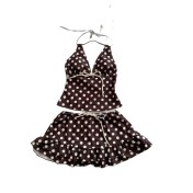 HSPN6321100001 黑糖奶波ins棕色V領掛脖波點分體泳衣溫泉海島度假出片