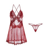 LPLT6319100005 性感透視誘惑露背大碼吊帶睡裙刺繡睡衣女家居服套裝