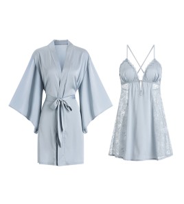 LPLT6319100010 性感純欲睡衣蕾絲純色吊帶裙系帶晨袍外袍家居服套裝