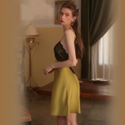 LPLT6319100014 大碼性感純色睡衣休閑舒適吊帶睡裙帶胸墊絲滑家居服套裝