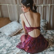 LPLT6319100017 性感誘惑蝴蝶印花睡衣深V聚攏加胸墊蕾絲睡裙外袍套裝