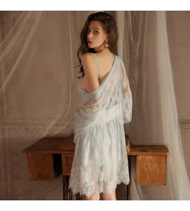 LPLT6319100022 性感露背誘惑睡衣加胸墊聚攏吊帶睡裙外袍大碼女套裝