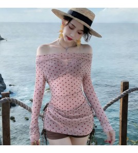 HSPN6321100007 2026新款純欲少女波點罩衫bikini泡溫泉海邊度假分體泳衣