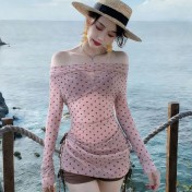 HSPN6321100007 2026新款純欲少女波點罩衫bikini泡溫泉海邊度假分體泳衣