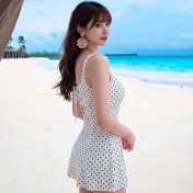 HSPN6321100010 法式復古波點吊帶收腰連體裙式泳衣高級簡約顯瘦度假海島溫泉